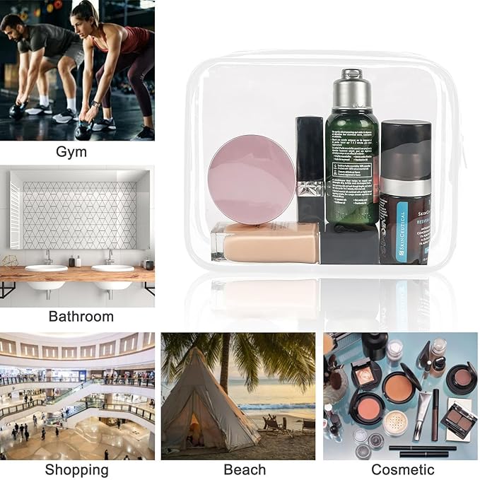 12 Pieces Clear Cosmetics Bag, Clear PVC Zippered Cosmetic Makeup Pouch, TSA Approved Toiletry Bag for Travel, Waterproof Vinyl Plastic Organizer Case for Vacation Bathroom (White Medium)