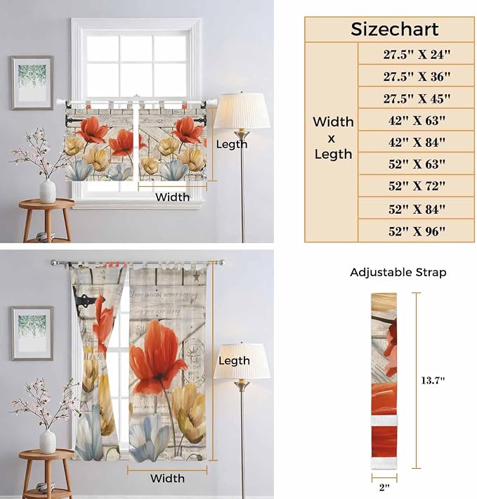 Retro Floral Living Room Curtains 96 Inch Length, Window Curtains Tab Top - Image 8