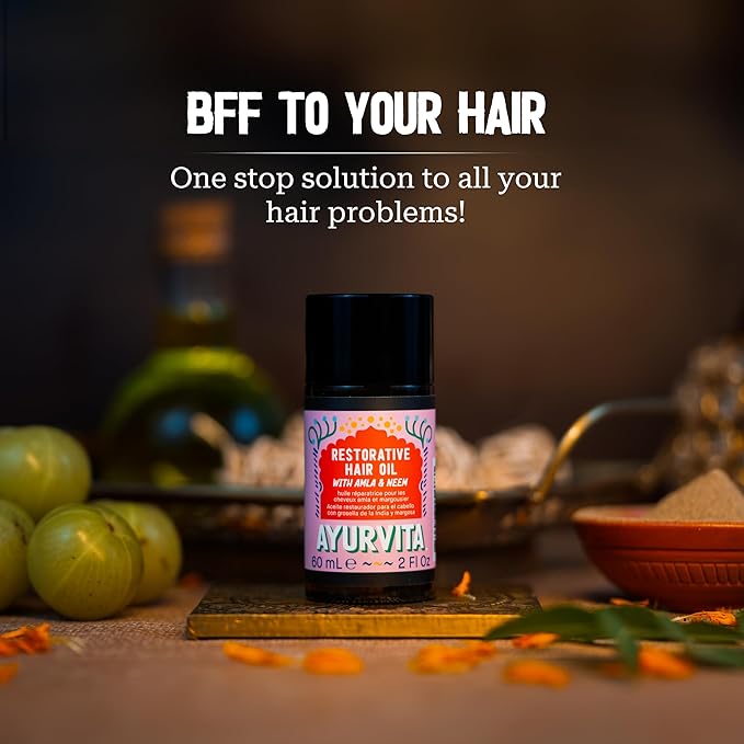 Restorative Hair Oil - Amla for Strengthening & Neem for Preventing Dryness and Dandruff - For Dry, Damaged Hair Growth - For Men & Women - 2 fl oz