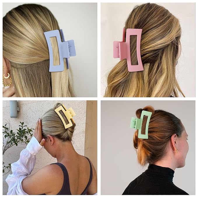 Medium Hair Clips for Women 8 Pcs Small Claw Clips for Thin and Thick Hair 2 Styles Hair Claw Clips Combination Rectangle Banana Jaw Hair Accessories for Women and Girls (Colorful)