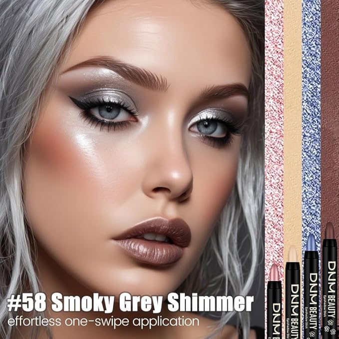 Kaely Cream Eye Shadow Sticks, Smoky Grey Shimmer Eyeliner Pencil Eyeshadow Palette Makeup, Eye Highlighter Brightener Stick for Older Women Waterproof Pigmented, sombras para ojos, New-58