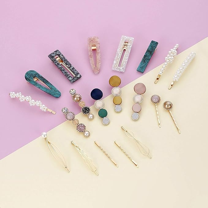 Mehayi 20 PCS Macaron Pearl Acrylic Resin Fashion Hair Clips Set, Cute Hair Barrettes Bobby Pins, Boho Fancy Hairpin Accessories Headwear Styling Tools, Gifts for Women Girls Decorative Wedding