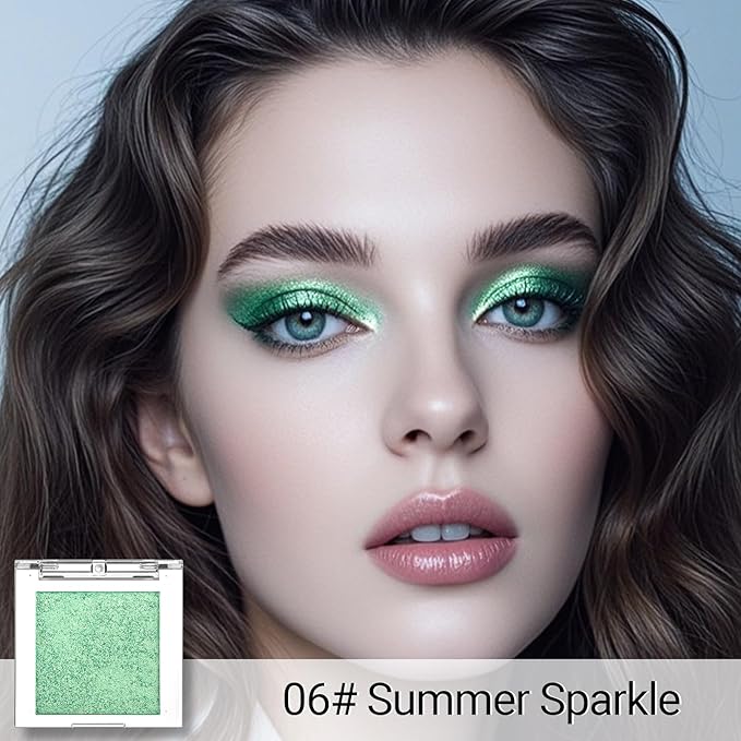 Erinde Glitter Shimmer Sparkle Eyeshadow Palette, Green Glitter Sparkle Eye Shadow Makeup, Single Monochrome Long-Lasting Eye Makeup, Smooth Formula, Vegan & Cruelty-Free, C06 Summer Sparkle