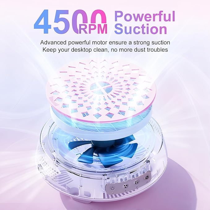 Professional Nail Dust Collector, Quiet Nail Vacuum Cleaner Machine with Reusable Filter, Powerful Suction Nail Tech Dust Fan for Acrylic Gel Nails Art Polishing, Manicure Pedicure Salon Home, Pink
