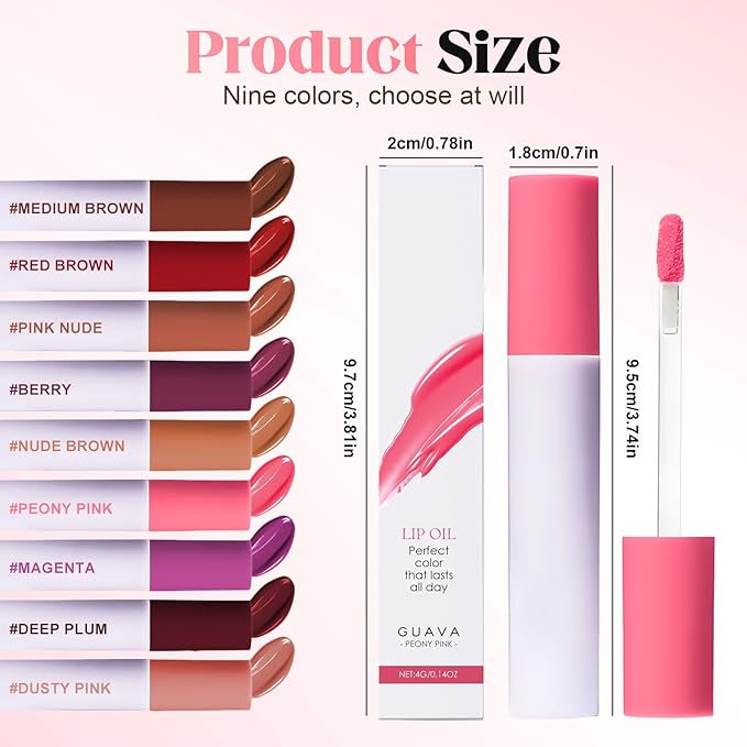 Lips Staining Lip Oil, 2025 Upgrade Lips Staining Long-Lasting Moisturizing Lip Oil Both an Oil and a Stain, Dynamic Finish Lip Tint Lips Oil Glossy Creamy Texture for Girl and Women (GUAVA)