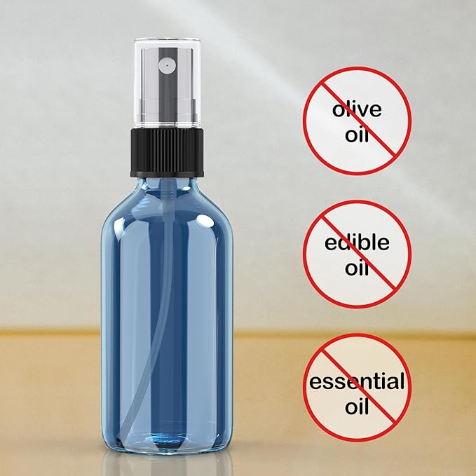 Wedama 4 oz Mini Glass Spray Bottles, Empty Small Spray Bottles with Funnel Dropper, Fine Mist for Hair, Travel, Plants, Cleaning Solutions and Skin Care (4 Pack Indigo Blue)