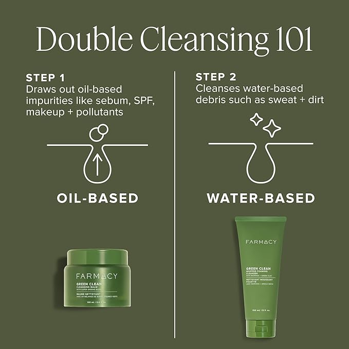 Farmacy Makeup Remover Cleansing Balm - Green Clean Waterproof Makeup Remover + Oil Based Cleanser - Newly Formulated Double Cleanser with Plant Based Waxes + Upcycled Moringa (200ml)