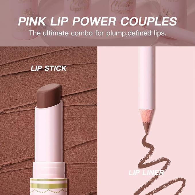 USHAS 2 in 1 Waterproof Lipstick and Lip Liner Combo Set - Long Lasting Matte Lipstick Pen with Liner Set Makeup Kit (S17, Pack of 1)
