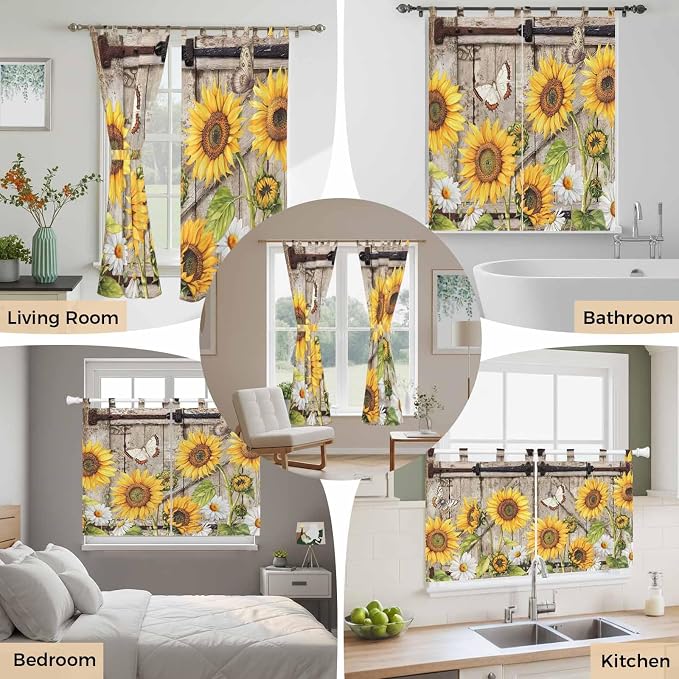 Farmhouse Sunflowers Kitchen Curtains 36 Inch Length, Small Window Curtains Tab - Image 7