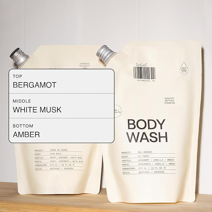 DedCool Body Wash Refill Xtra Milk | Nourishing Vegan Cleanser with Shea Butter, Aloe & Snow Mushroom | Non-Toxic, Carbon-Neutral Formula | Bergamot, White Musk & Amber Scent | 16 fl oz