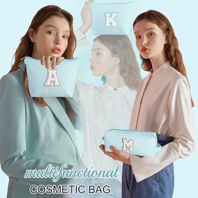 YOOLIFE Cute Makeup Bag for Women Girls - Personalized Teenager Girl Gift Ideas | Initial Make Up Bag | Gifts for Women Friends | Skin Care Bag | Mothers Day Gifts | Tween Girls Trendy Stuff L