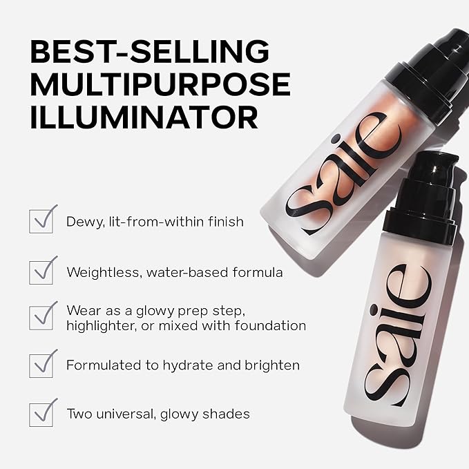 Saie Mini Glowy Super Gel - Hydrating Makeup Primer and Illuminating Glow Serum Enriched with Vitamin C and Squalane Oil - All-Over Liquid Highlighter Makeup for Instant Glass Skin - Starglow (0.5 oz)