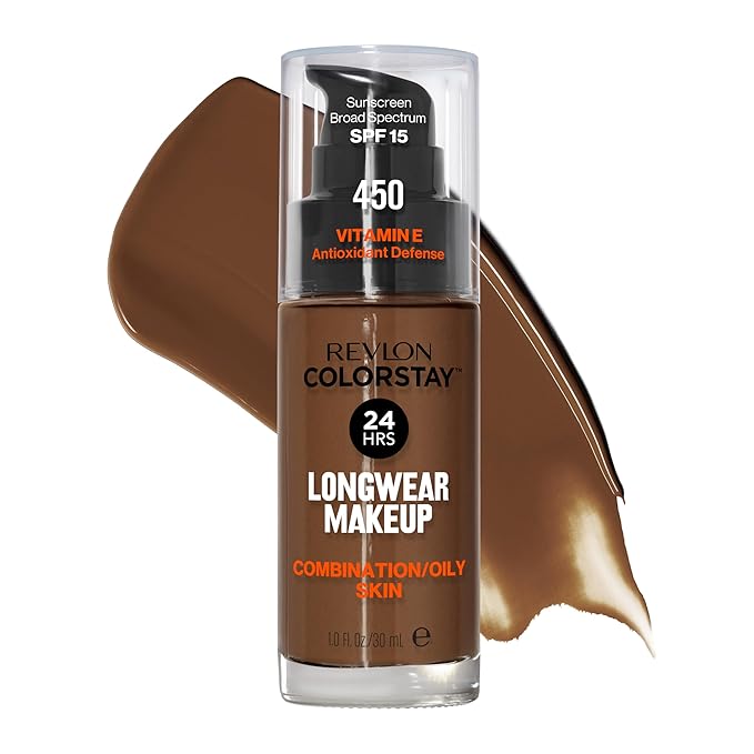 Revlon Liquid Foundation, ColorStay Face Makeup for Combination & Oily Skin, SPF 15, Medium-Full Coverage with Matte Finish, 450 Mocha, 1 fl oz
