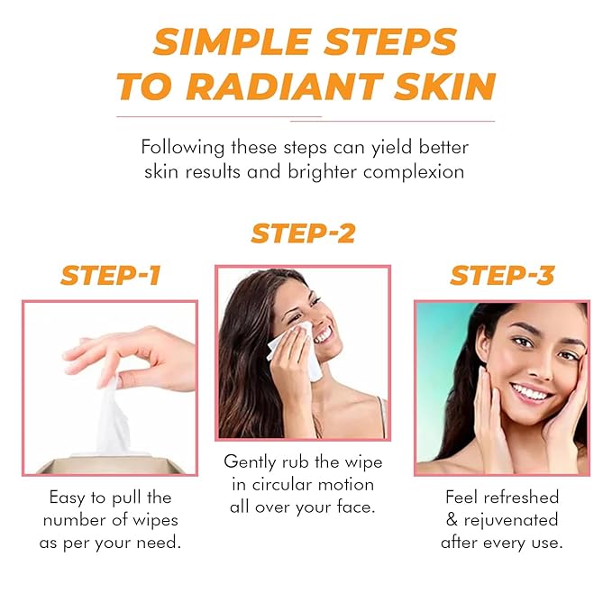 Vitamin C Facial Wipes - Dermatologist-Tested, Anti-Aging, Korean Skin Care, Hydrating & Brightening Face Wipes for Cleansing & Refreshing- Clean Formula, Vegan, 95% Natural- 1 Pack