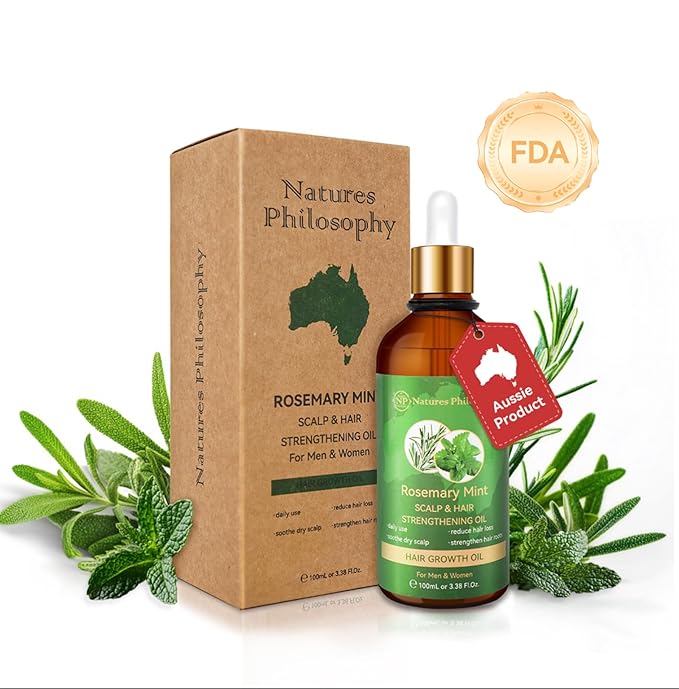 NP NATURES PHILOSOPHY Rosemary Oil for Hair Growth, Hair Growth Oil 3.38 fl oz, Anti-Hair Loss, Quickly Absorbed & Non-Greasy, Aussie Organic Hair Serum for All Hair Types, for Men and Women
