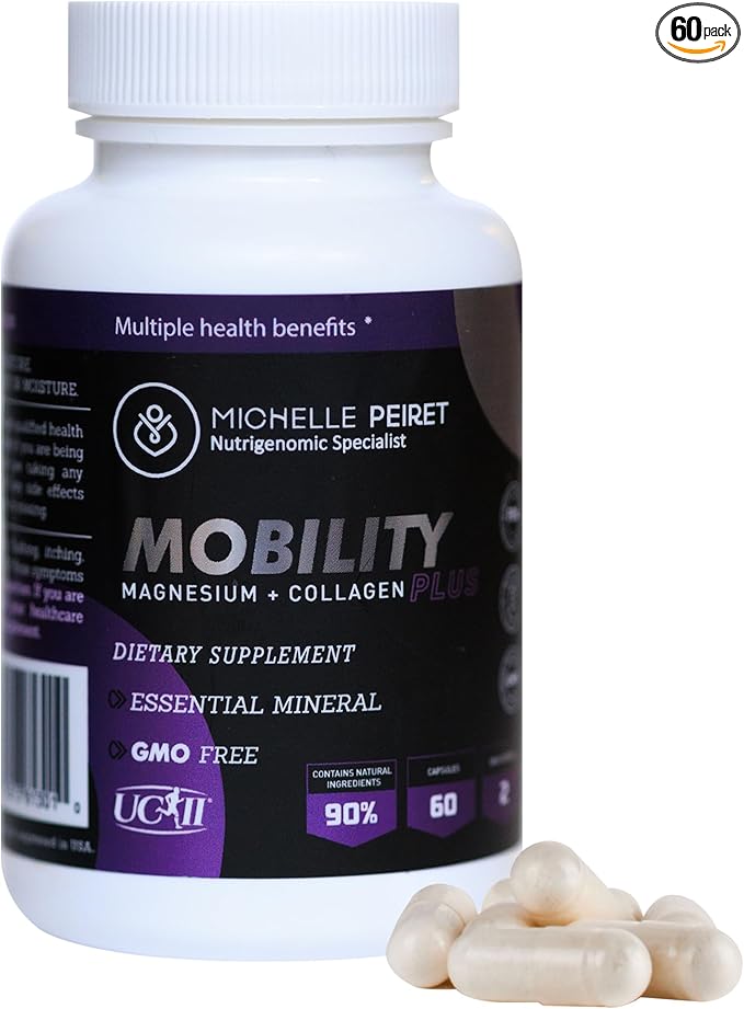 Mobility - Magnesium + Collagen Supplement with Hyaluronic Acid & Vitamin C | Supports Bones, Joints & Muscles | Gluten-Free & Non-GMO | 60 Capsules for Men & Women