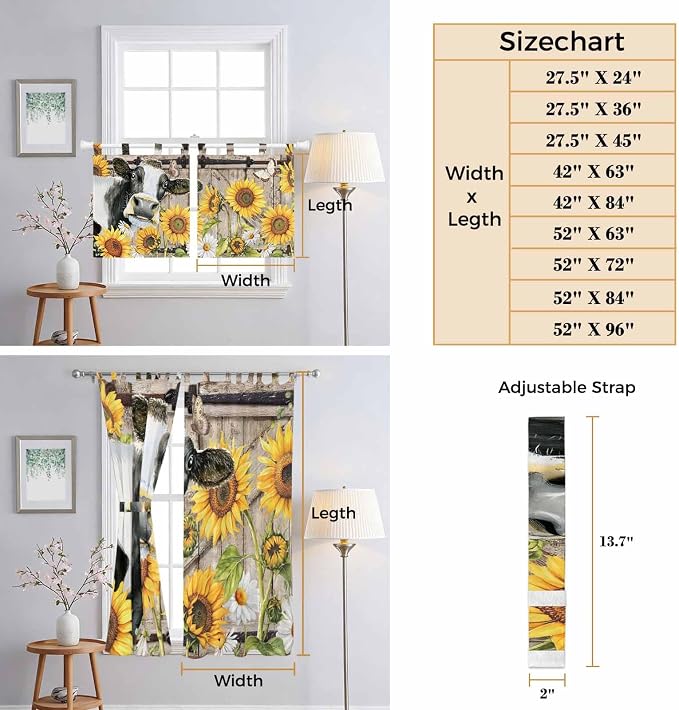 Retro Farmhouse Flower Kitchen Curtains 45 Inch Length, Short Cafe Window - Image 8