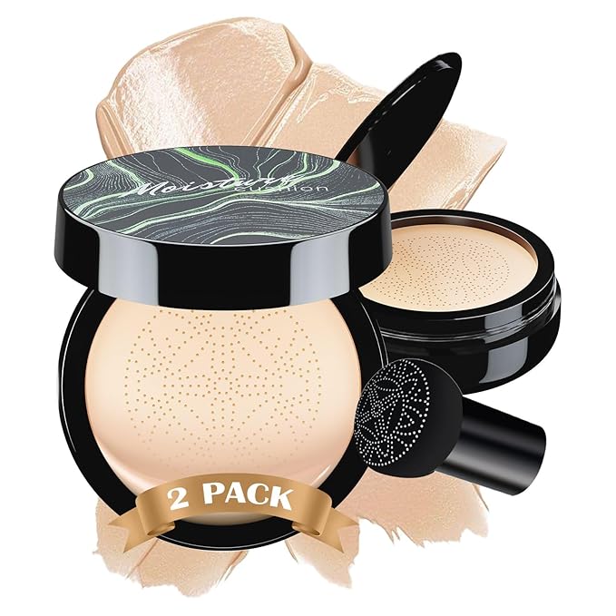 Mushroom Head Air Cushion CC Cream - BB Cream Face Makeup Foundation for Mature Skin Moisturizing Concealer Brighten Long-Lasting, Even Skin Tone for All Skin Types (2PCS Ivory)