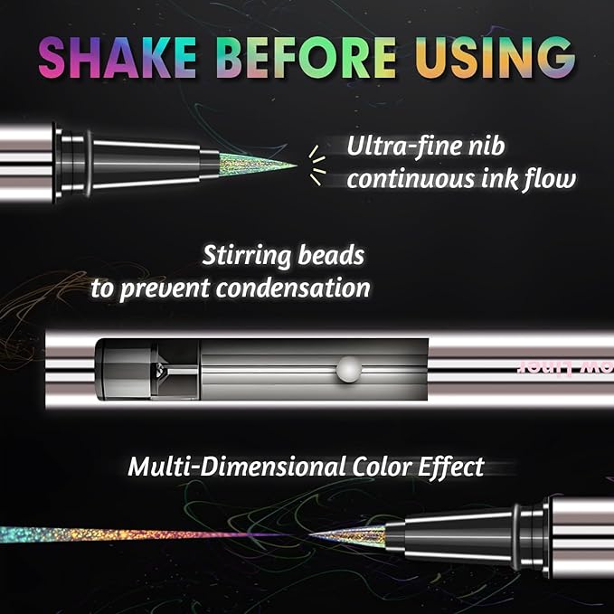 CHARMACY New Chameleon Liquid Eyeliner, Liquid Glitter Eyeliner, Highly Pigmented, Metallic MultiColor Shifting waterproof Eyeliner, Ultra-Fine Tip, Longwearing, Smudge-proof (A01 Blush Aurora)