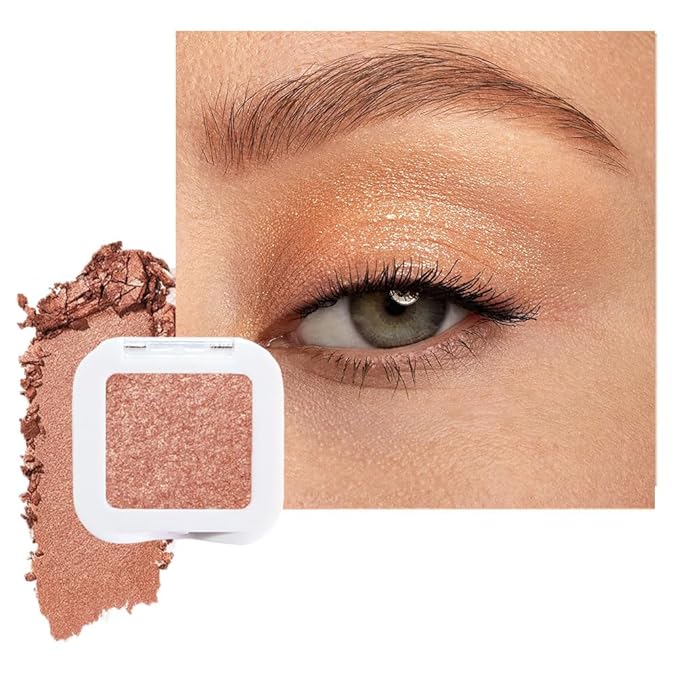 evpct Champagne Gold Glitter Eyeshadow Palette Single, Nude Gold Pink Shimmer Sparkle Cream Eye Shadow Palette Brightener Makeup for Older Women, High Pigment Long Lasting Monochrome Mini Eyeshadow
