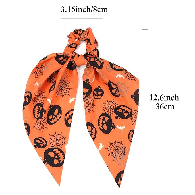 Halloween Hair Ties for Women Girls Spooky Spider Web Skeleton Bat Pumpkin Hair Scrunchies Black Orange Hair Tie Ribbon Hair Bows Hair Accessories
