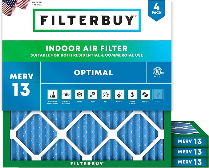 Filterbuy 22x22x1 Air Filter MERV 13 Optimal Smoke & Allergy Defense, by Filterbuy