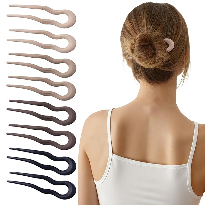 Sunolga 8PCS French Hair Pins for Thick Hair, Fashion French Pins Hair Styling, Matte French Hairpin for Women Fine Hair Accessories, French Twist Pin Wavy U Shaped Holiday Gifts