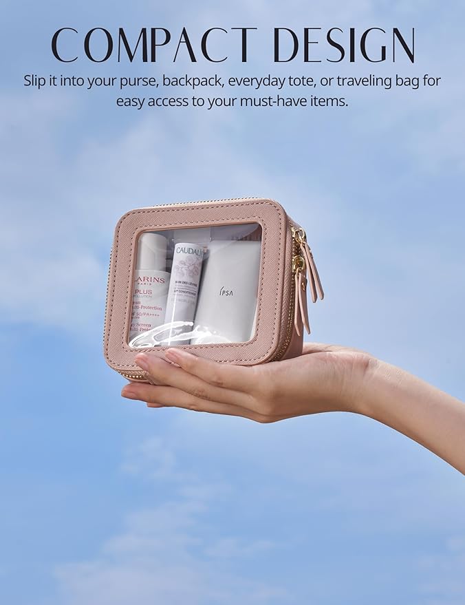 Popvibe Clear Makeup Bag Travel Cosmetic Case Transparent Toiletry Bag with Zipper, Portable Make Up Organizer Traveling Compact Car Bag for Essentials