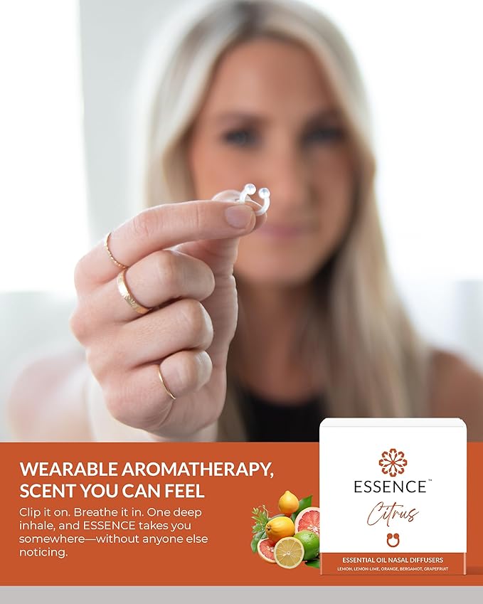 Essence Nasal Diffuser Citrus Bundle – Essential Oil Silicone Nose Rings for Mood, Energy & Positivity – Wearable Aromatherapy Pack with Lemon, Orange, Grapefruit & Bergamot