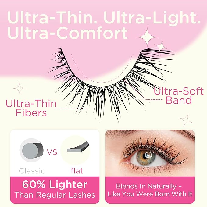 BEPHOLAN False Eyelashes With Tweezers- Ultra-thin False Lashes10 Pairs Eyelashes Pack Natural look Lash Strips Lightweight Lashes with Soft Clear Band(CCS117)
