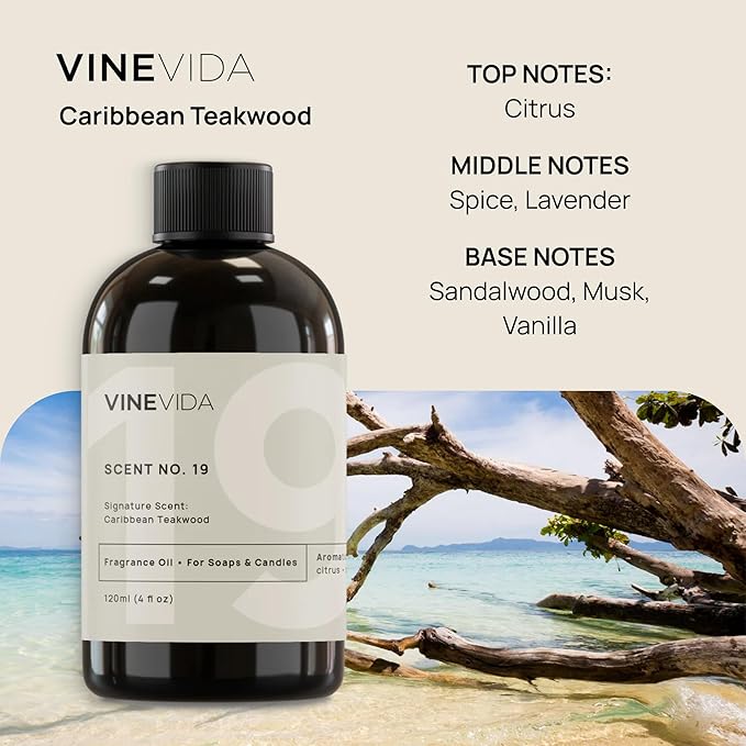 VINEVIDA [32 Fl Oz] Caribbean Teakwood Fragrance Oil for Cold Air Diffusers, Essential Oils for Diffuser Oil Refill & Air Freshener Room Spray