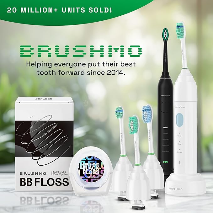 Brushmo e-Series Total Clean Replacement Toothbrush Heads, Compatible with Philips Sonicare Screw-on Electric Toothbrush Handles, 6 Standard Heads, Medium Firm Dupont Bristles, BM726-bw, White