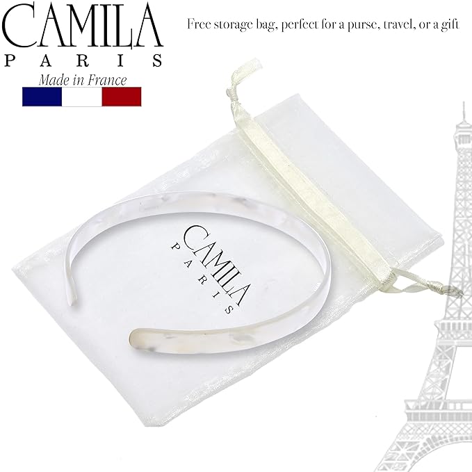 Camila Paris CP3351 French Headband for Women, Handmade White, Strong Hold Grip Women's Hair Band, Ligth and Very Flexible, No Slip and Durable Styling Girls Hair Accessories, Made in France