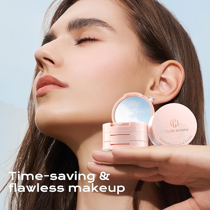 Color Nymph 3 Colors Contour Blush Highlighter Makeup Palette, Travel Size Make up Kit, Blush & Highlighter & Contour Powder Palette, Includes Brush and Mirror, Stacked Makeup Design （Pink）