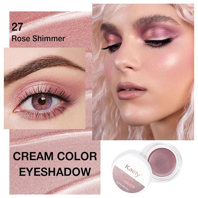 Cream Glitter Rose Shimmer Metallic Eyeshadow Palette Makeup, Natural Single Mini Instant Holographic Eyeshadow For Older Women, Sombras Crema Para Ojos, Talc, Paraben & Cruelty Free, 27