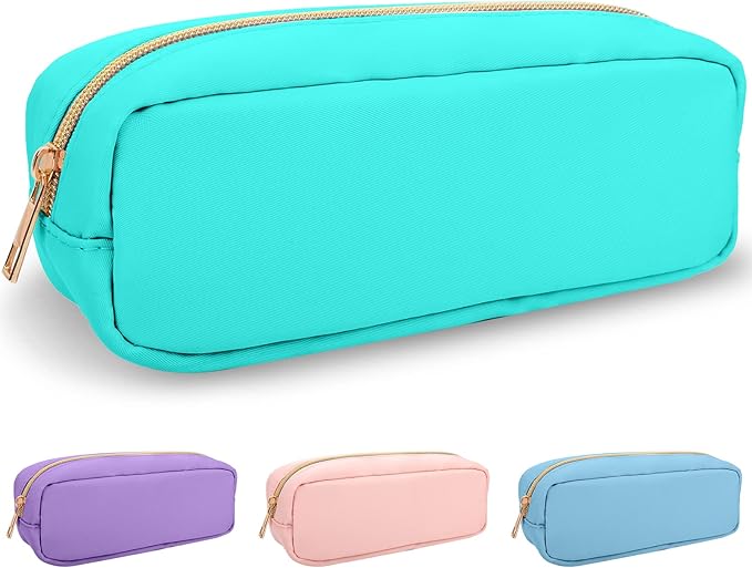 izuzta Nylon Small Makeup Bag Slim Pouch, Preppy Cute Makeup Brush Case Bag Cosmetic Zipper Pouch for Purse, Waterproof Travel Toiletry Bag Clutch Coin Pouch Makeup Organizer for Women Girls(Mint)
