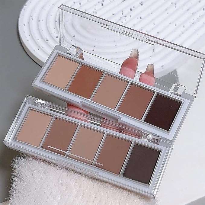 5 Colors Matte Nude Eyeshadow Makeup Palette, Nude Brown Cocoa Taupe Ebony Black Smokey Matte Cream Mini Eye Shadow Palette Makeup for Older Women Blue Green Eye, Contour Palettes sombras de ojos