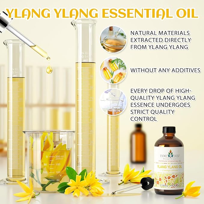 EVOKE OCCU Ylang Ylang Essential Oil 4 Oz, Pure Ylang Ylang Oil for Skin Hair Aromatherapy Diffuser Fragrance DIY- 4 FL Oz