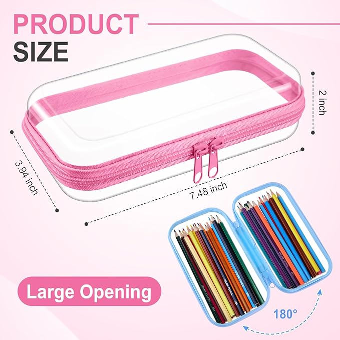 Hoolerry 3 Pcs Clear Hard Zipper Case Plastic Pouch Transparent Hard Case Clear Makeup Bag Portable Travel Organizer Bin for Cosmetics, Building Blocks, Puzzles(Multicolor,S)