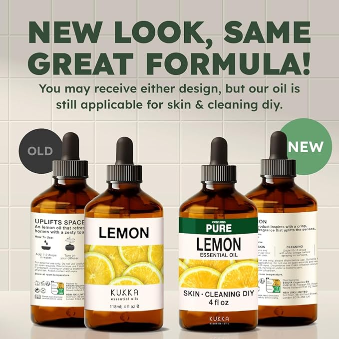 KUKKA Lemon Essential Oils - 4 Fl Oz - for Hair, Skin, Diffuser, Aromatherapy & DIY Soap Making Scent