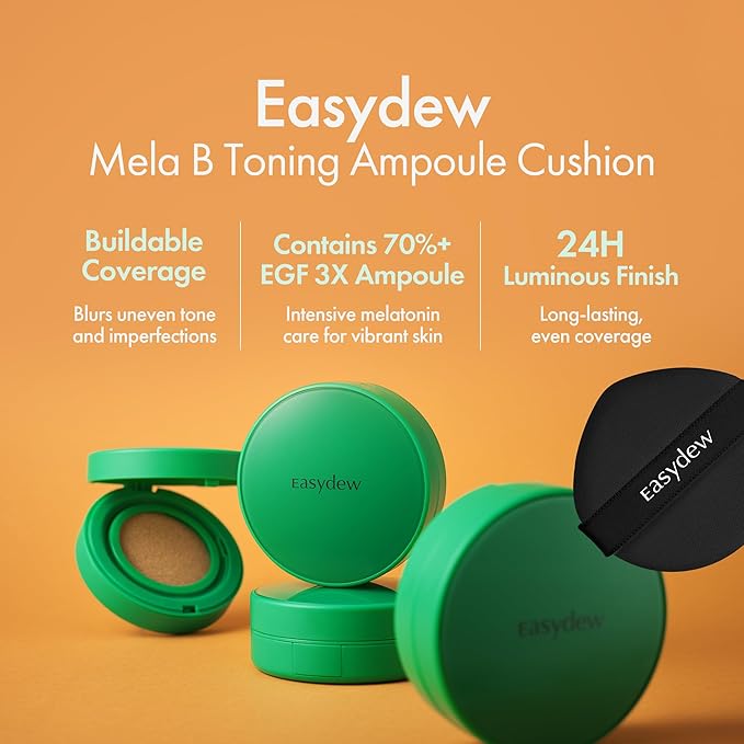 Easydew Mela B Toning Ampoule Cushion Refill - 2-in-1 Korean Skin Care & Face Beauty Makeup - Age-Defying Full Coverage Cushion Foundation with Niacinamide & Hyaluron-Vital C 0.45 oz (#23 Natural)