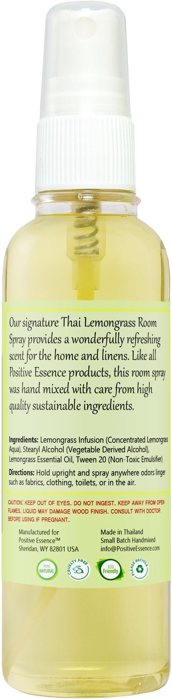 Thai Lemongrass Linen and Room Spray, Natural Air Freshener Made with Pure Lemongrass Essential Oil, Bathroom Air Freshener or Calming Pillow Spray