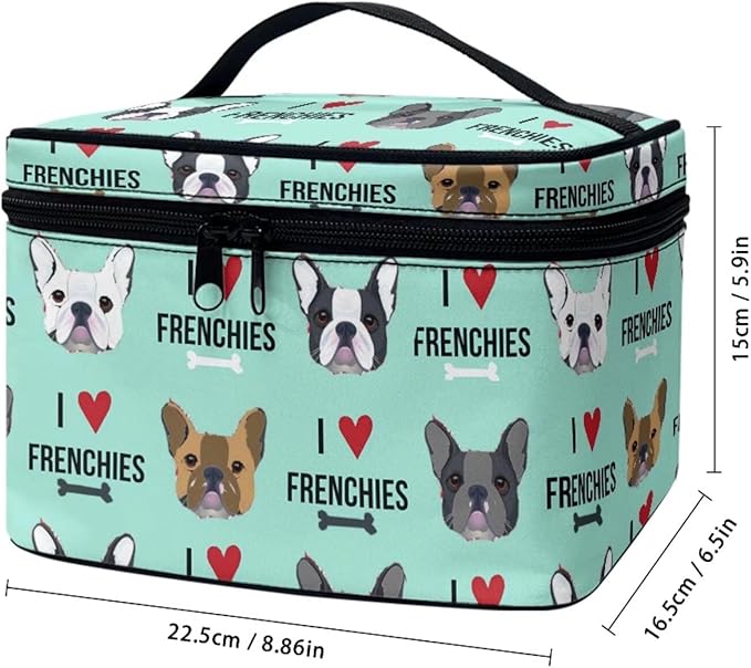 JoyLamoria French Bulldog Print Travel Makeup Bag Outdoor Handbag Cosmetic Case Zipper Closure