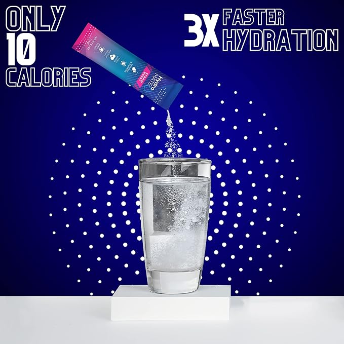 HydroMATE Electrolytes Powder Drink Mix Packets Hydration Accelerator Low Sugar Party Favors for Rapid Recovery Vitamin C Plus Caffeine Variety Pack 16 Sticks