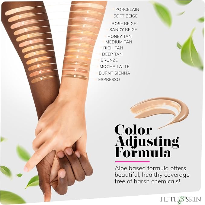 Fifth & Skin: Better’n Ur Skin Liquid Foundation (PORCELAIN) - Natural, Organic, Vegan, Cruelty-Free - Gluten-Free Beauty with Buildable Coverage and Palm-Free Luxury - 1 oz