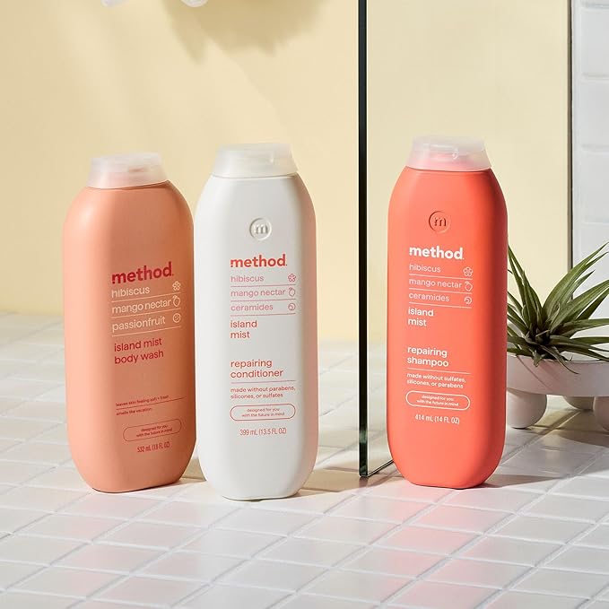 Method Repairing Shampoo, Island Mist, Hibiscus + Mango Nectar + Passion Fruit notes, 14oz