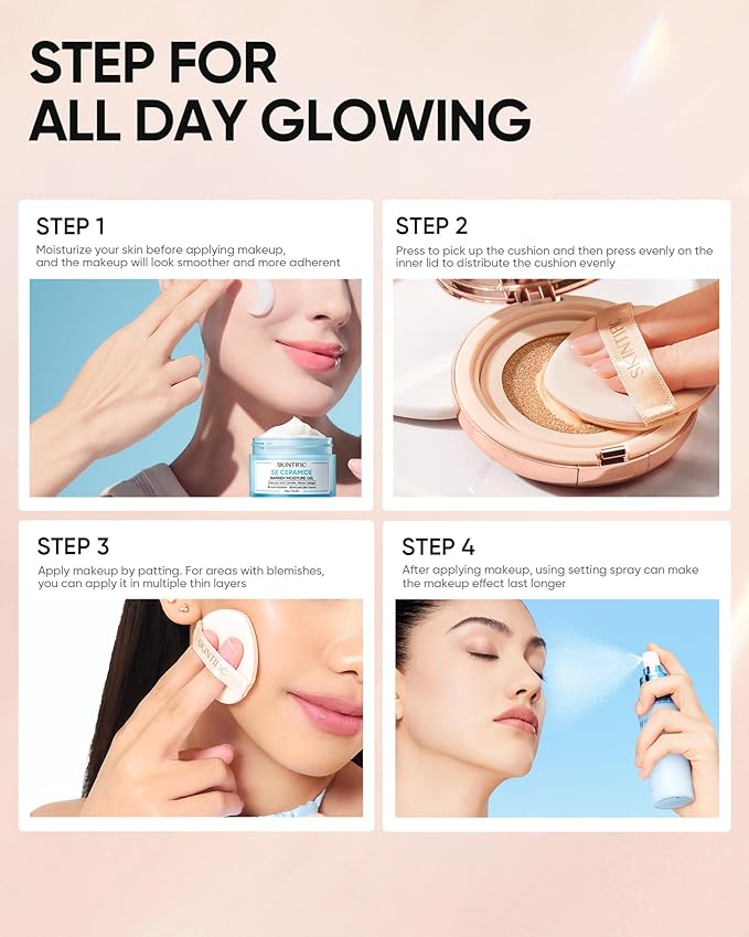 Full Coverage Cushion Foundation, Weightless, Skin Fit, Satin Glow Finish, Oil-Control Waterproof Foundation, Sweatproof Flawless BB Cream CC Korean Makeup,Tattoo Cover Up, Buildable(#01W WarmVanilla)