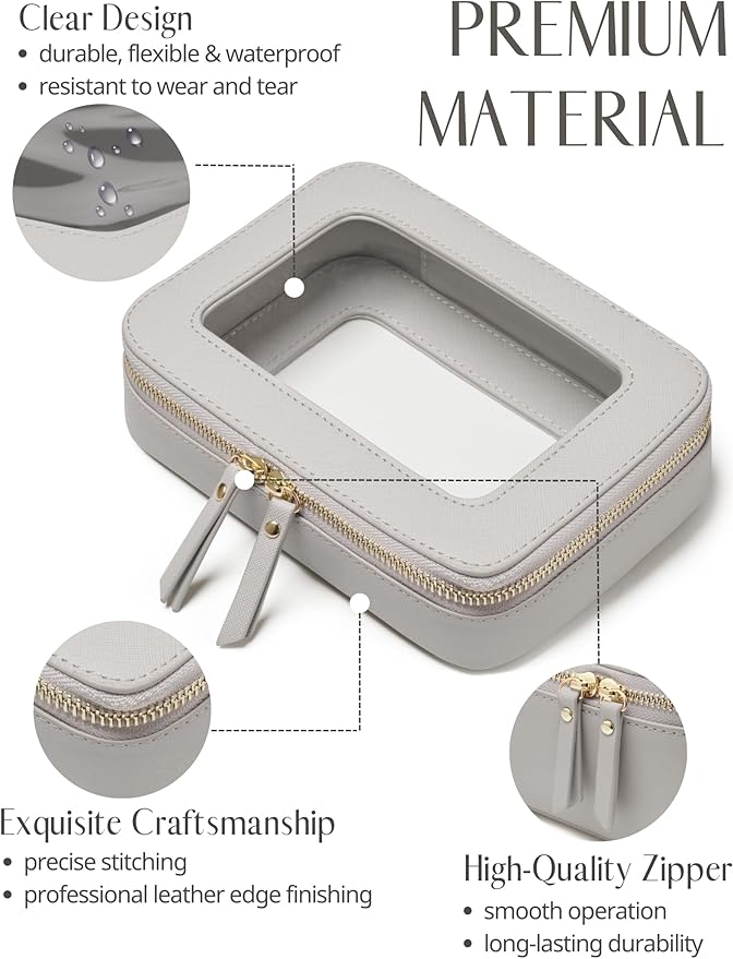 Popvibe Clear Makeup Bag Travel Cosmetic Case Transparent Toiletry Bag with Zipper, Portable Make Up Organizer Traveling Compact Car Bag for Essentials