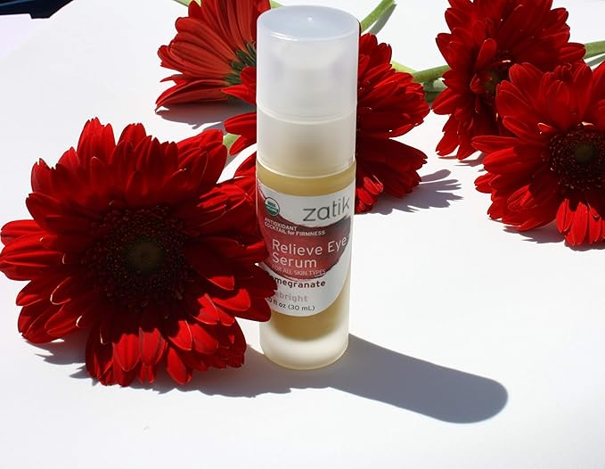 Zatik Naturals - Relieve Eye Serum with Pomegranate and Eyebright Antioxidant, USDA Certified Organic, Rekindle and Elevate Youthfulness Around Thin Areas of the Eyes, 1.0 fl oz, 30ml