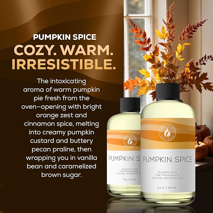 Aroma Country Pumpkin Spice Diffuser Oil - Luxury Essential Oils for Diffuser Refill & Air Freshener Room Spray, Long-Lasting, Natural Home Fragrance for Diffusers & Machines (8.5 Fl Oz)